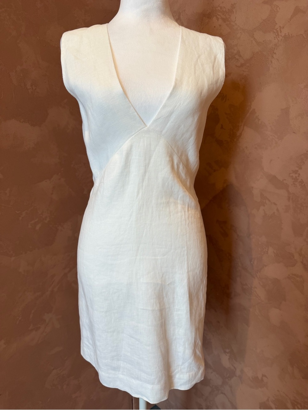Posse Sleeveless V-Neck White Linen Dress.